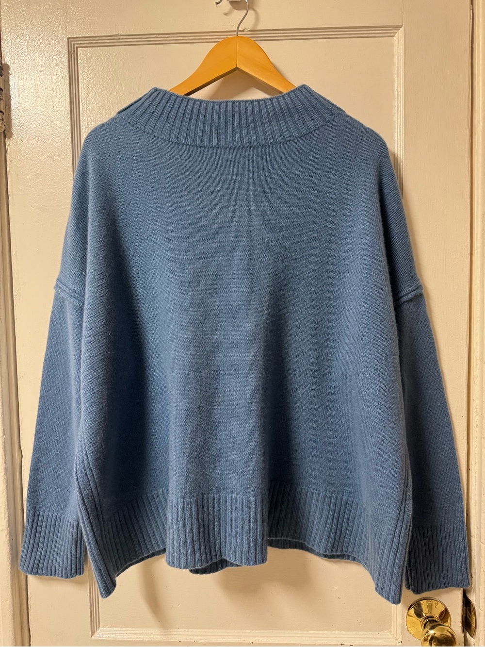 Lafayette 148 New York 100% Cashmere Relaxed Rib-Trim Neck Sweater Dusty Blue XL